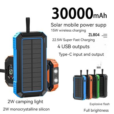 ワイヤレス充電 屋外電源バンク3万mAh 22.5Wのソーラーパネルと高容量